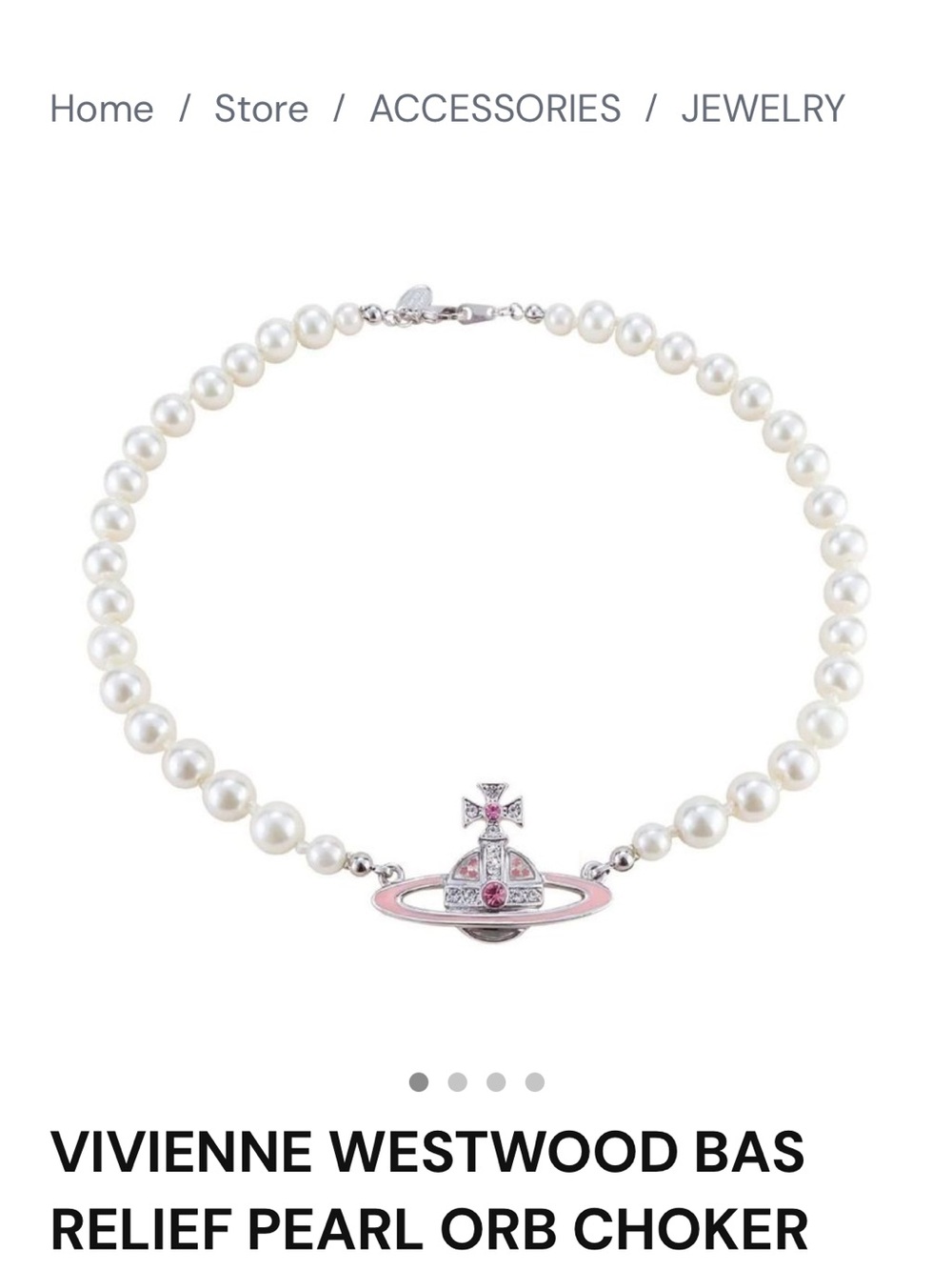 Vivienne Westwood White Pearl Choker with Pink Orb Pendant